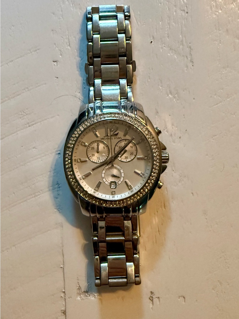 Michael Kors Silver-Tone Crystal Bezel Chronograph Watch